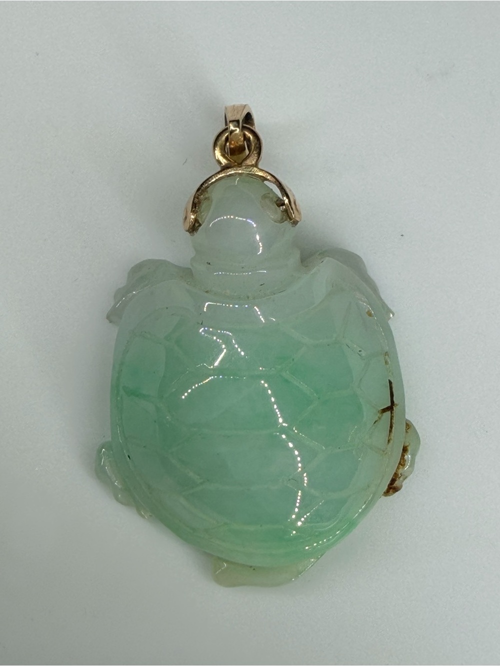 Jade Green Turtle Pendant with 18K